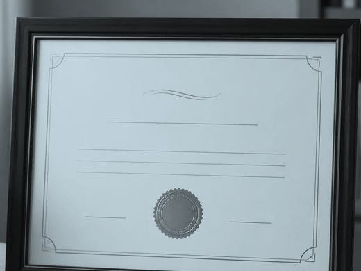 Certificado enmarcado sobre un escritorio